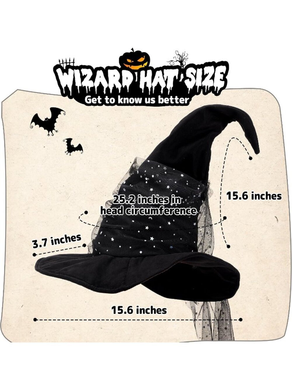 Wizard Mesh Black Hat for Adult Halloween Costume Witch Cosplay Accessory - Picture 3 of 7